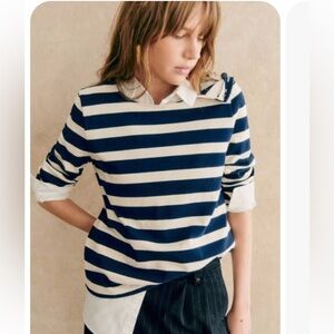 EUC Sezane Colette Mariniere Maxi Stripes Navy / Ecru size S